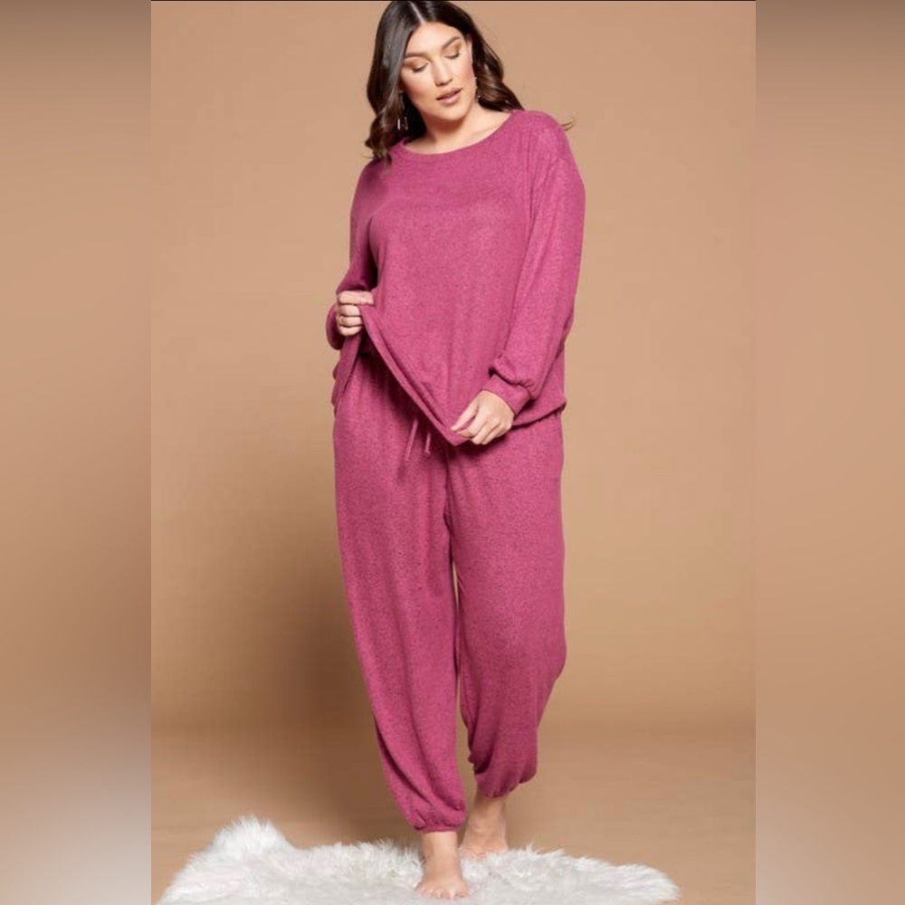PS-LS9-Plus Size Soft Hacci Brush Lounge Set